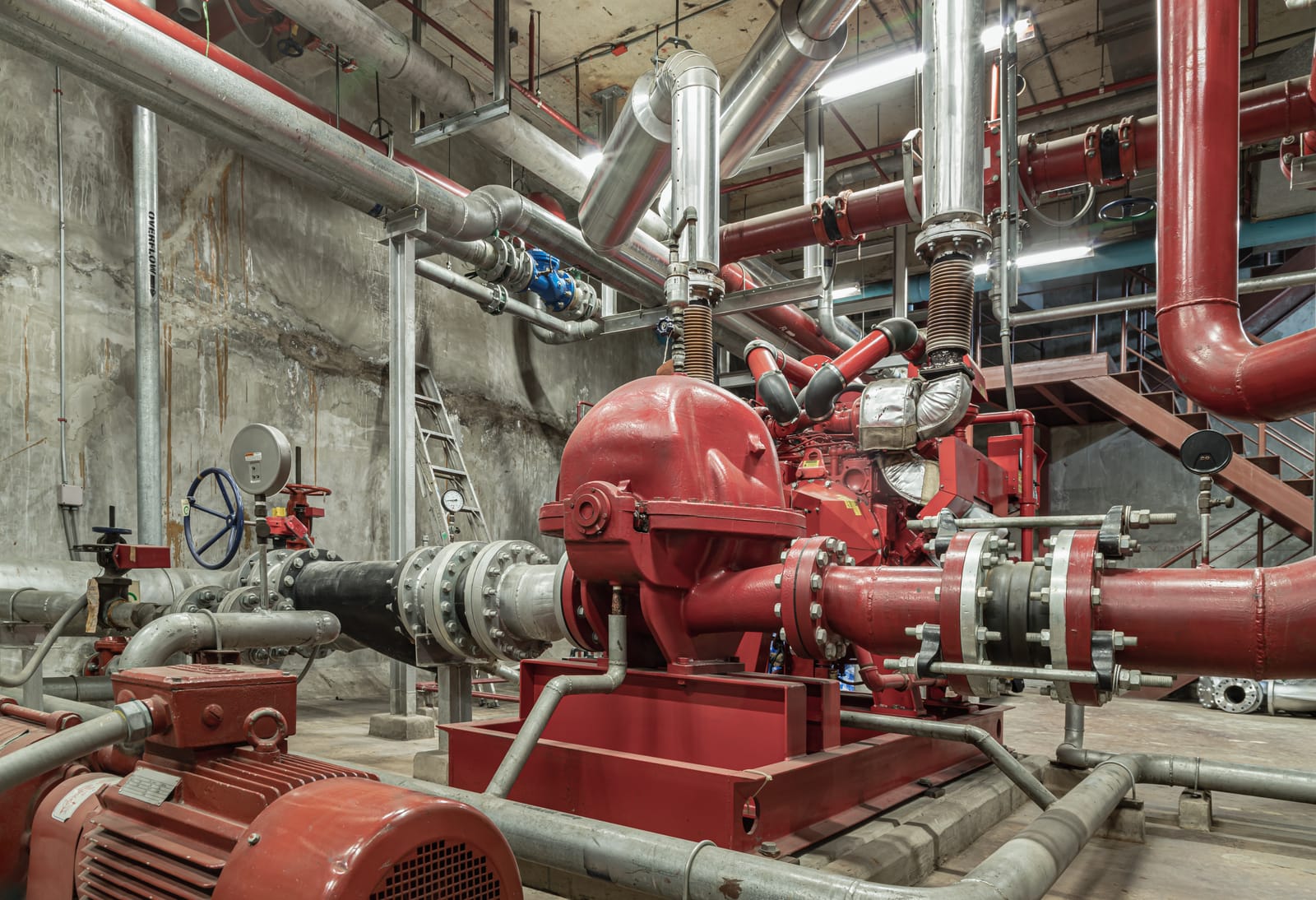63194228_fire-protection-system-of-condominium-red-generator-pump-for-water-sprinkler-piping-and-fire-alarm-control-system Fire Equipments , Pumps