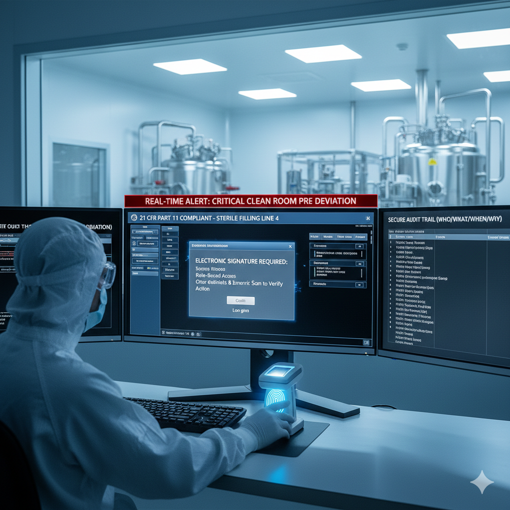 SCADA dashboard displaying real-time pharmaceutical process monitoring